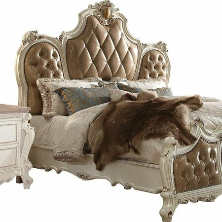 Homeroots 74 x 89 x 78 in. PU Antique Pearl Wood Poly Resin Upholstery Queen Bed 348208